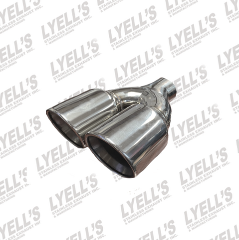DUAL 3 1/2" OD ROUND - 2 1/4 " ID INLET - 304 STAINLESS EXHAUST TIP